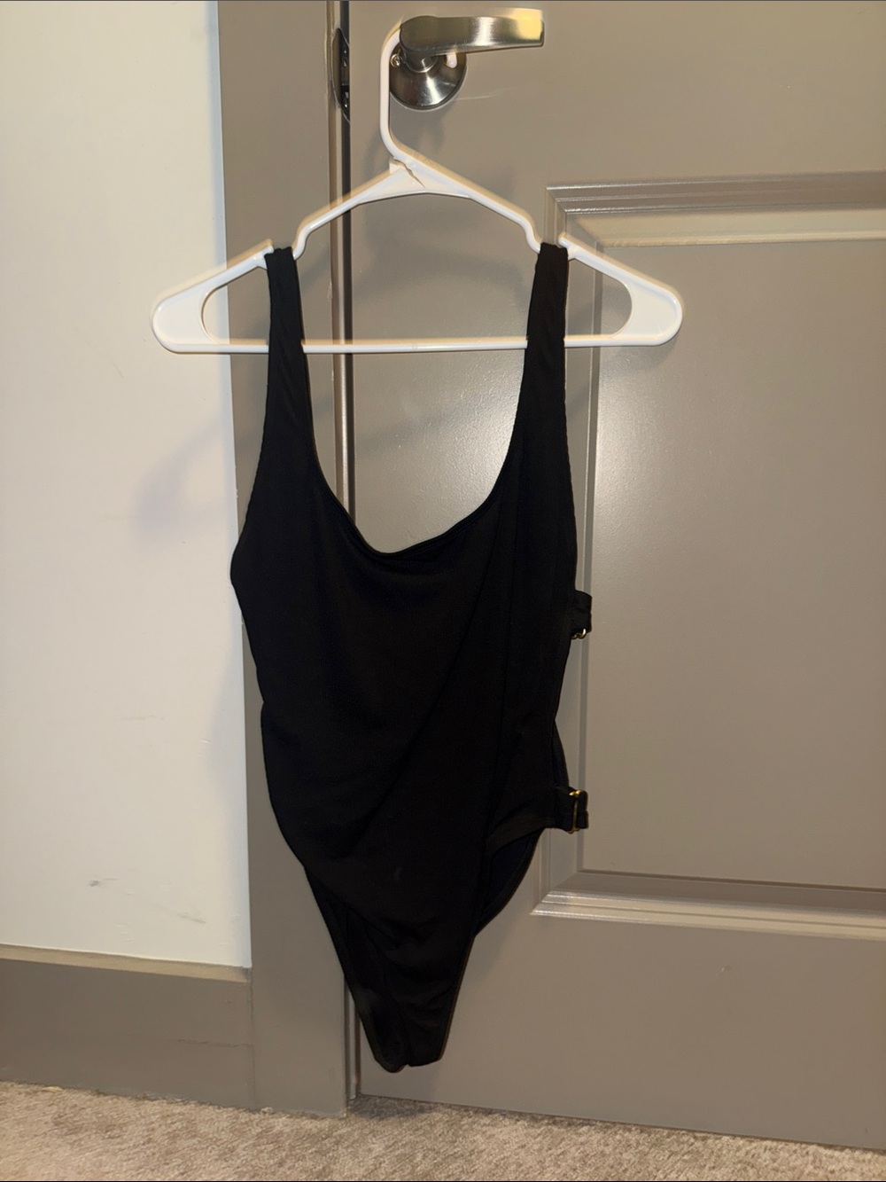 l*space Black One-Piece Swimsuit with Side Buckles